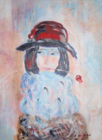 Dáma s ružou, 30x40 cm, akryl